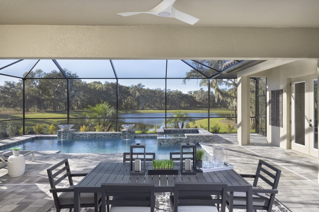 OUtdoor pool with nice dining area